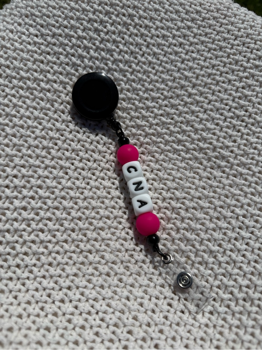 Pink Beaded Name Badge Reel - 'CNA'